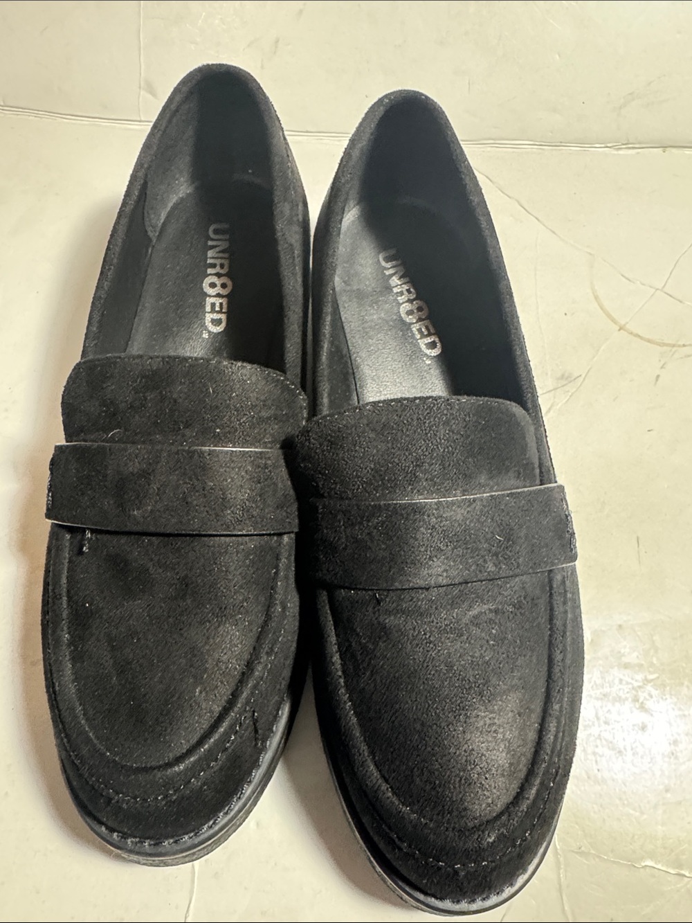 UNBR8ED Black Suede Penny Loafers for Women